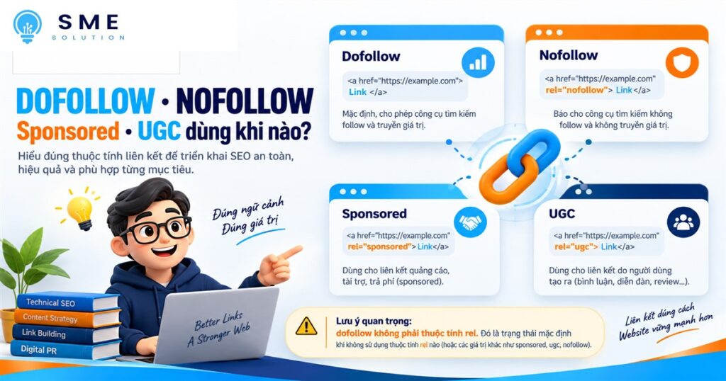 Cách dùng liên kết nofollow sponsored và UGC