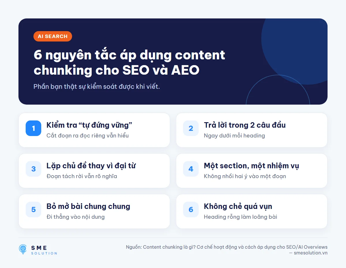 6 nguyên tắc áp dụng content chunking cho SEO và AEO