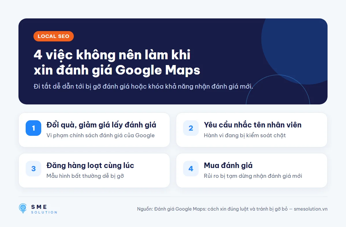 4 việc không nên làm khi xin đánh giá Google Maps