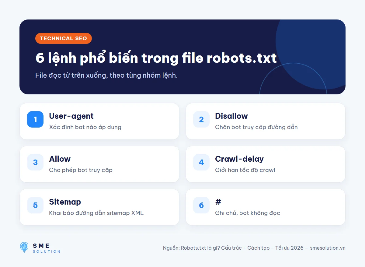 6 lệnh phổ biến trong file robots.txt