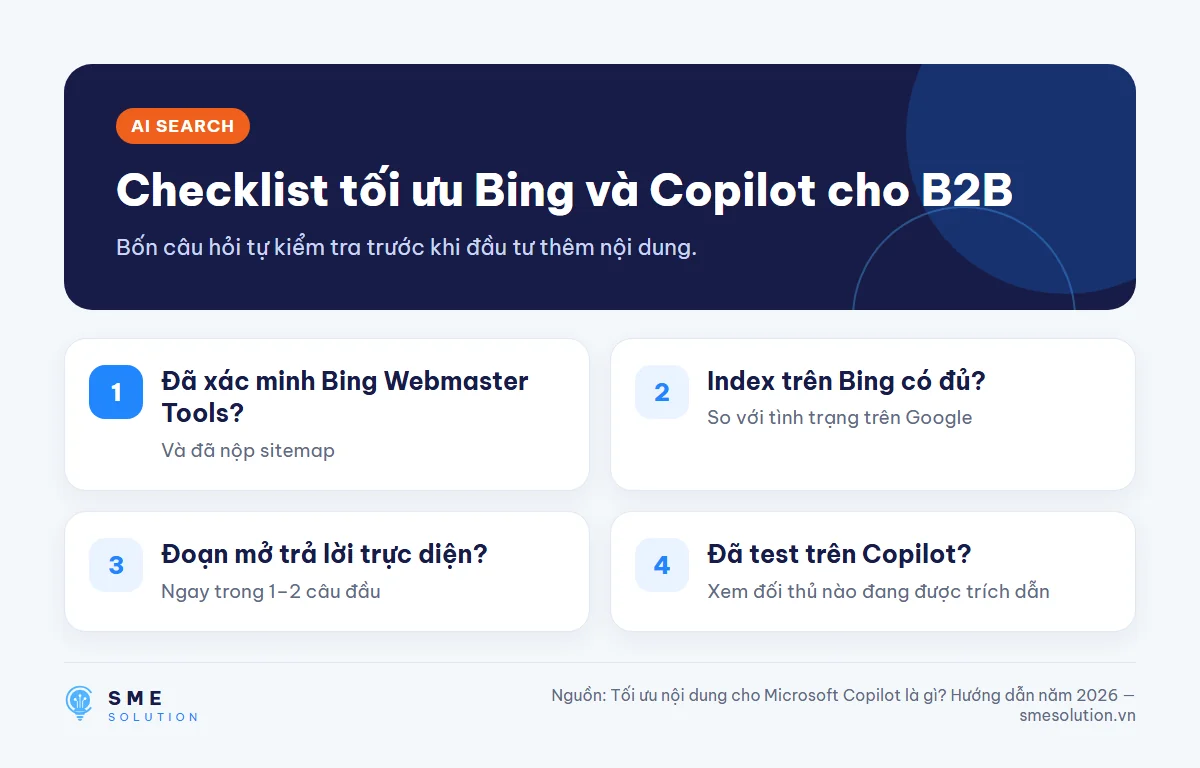Checklist tối ưu Bing và Copilot cho B2B